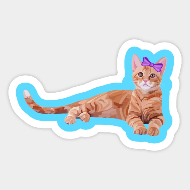 Ginger Cat with Purple Bow Sticker by Art by Deborah Camp